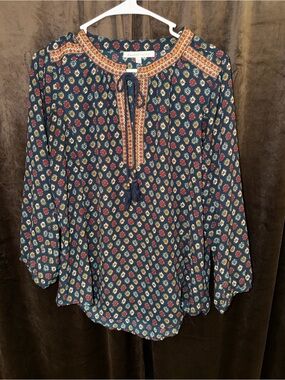 Daniel Rainn Navy Multicolor Boho Peasant Top